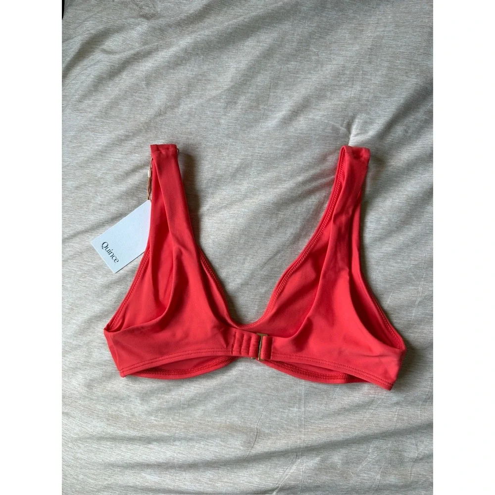 quince italian plunge bikini top swimsuit in sunset orange, women size medium